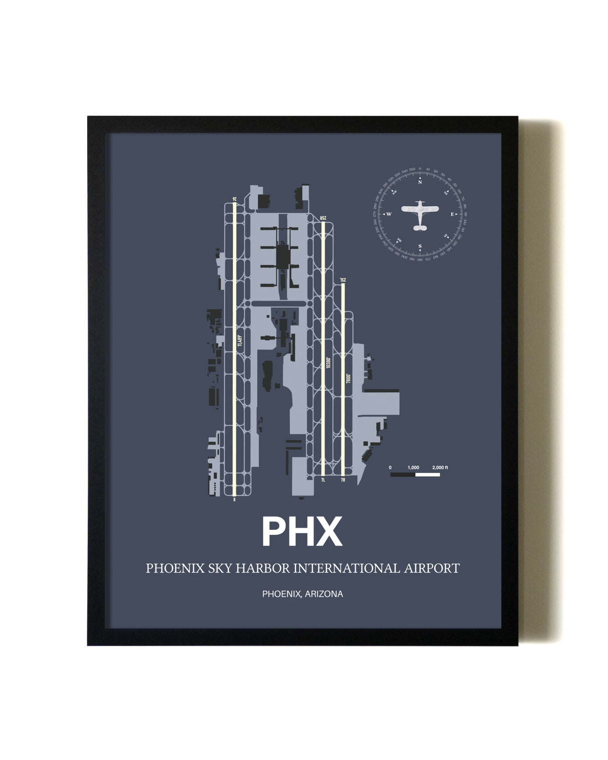 Blue and Cream Framed Phoenix Sky Harbor International Airport layout wall art poster