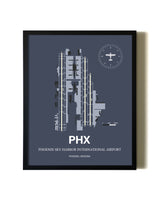 Blue and Cream Framed Phoenix Sky Harbor International Airport layout wall art poster