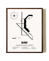 Malden Regional Airport aviation print in walnut frame