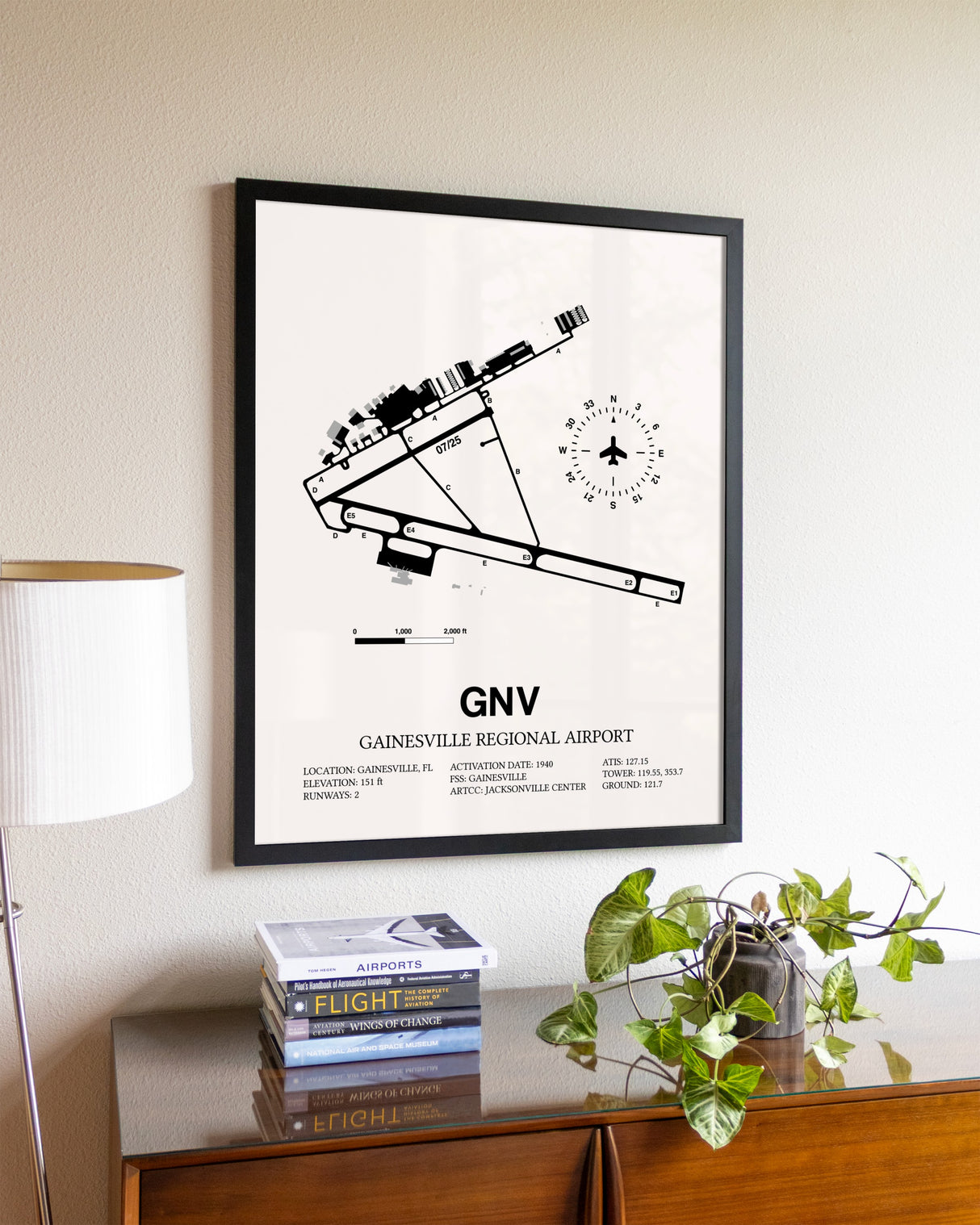 Gainesville Regional Airport aviation wall décor in black wood frame