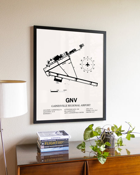 Gainesville Regional Airport aviation wall décor in black wood frame