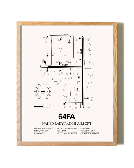 Naked Lady Ranch Airport framed print in natural wood frame