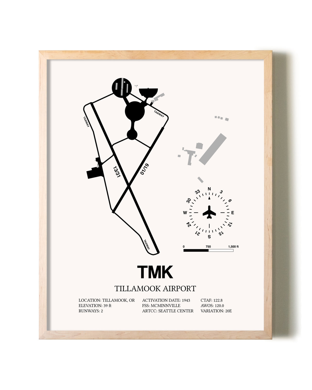 Tillamook Airport framed wall art in white frame