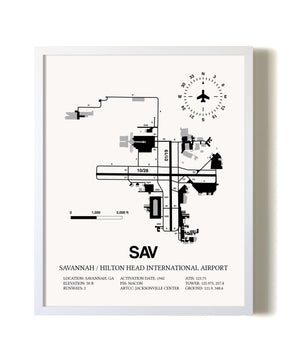 Savannah / Hilton Head International Airport airport map poster in oak frame