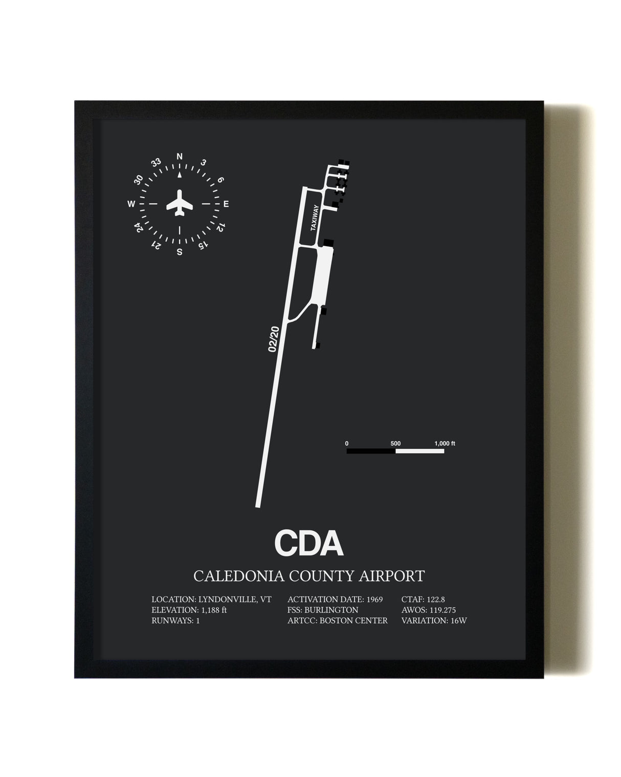 Unframed Caledonia County Airport map print poster
