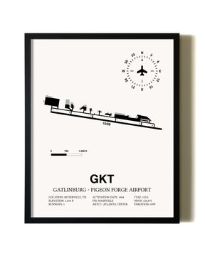 Framed Gatlinburg-Pigeon Forge Airport wall art poster in black frame