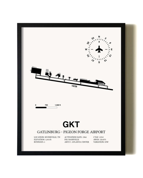 Framed Gatlinburg-Pigeon Forge Airport wall art poster in black frame