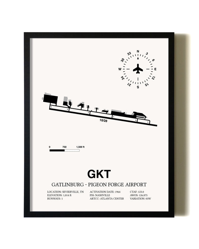 Framed Gatlinburg-Pigeon Forge Airport wall art poster in black frame