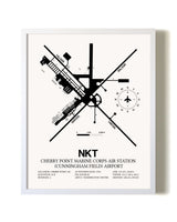Cherry Point Marine Corps Air Station (Cunningham Field) Airport airport map poster in oak frame