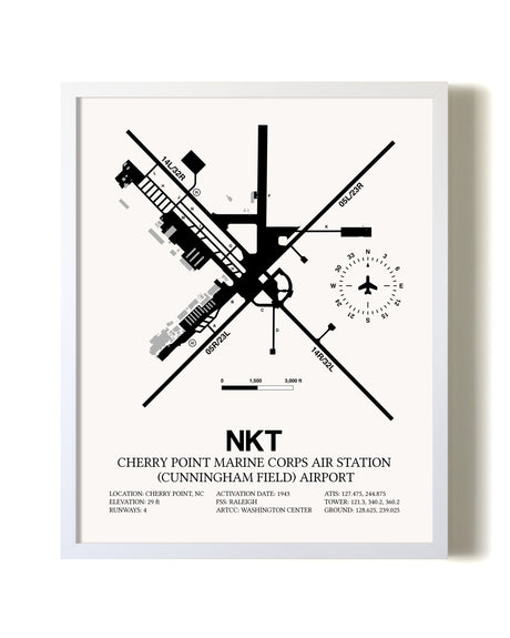 Cherry Point Marine Corps Air Station (Cunningham Field) Airport airport map poster in oak frame