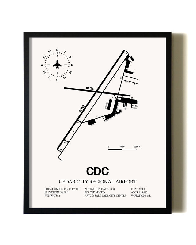 Framed Cedar City Regional Airport wall art poster in black frame