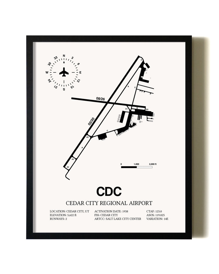Framed Cedar City Regional Airport wall art poster in black frame