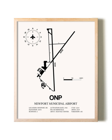 Newport Municipal Airport framed wall art in white frame