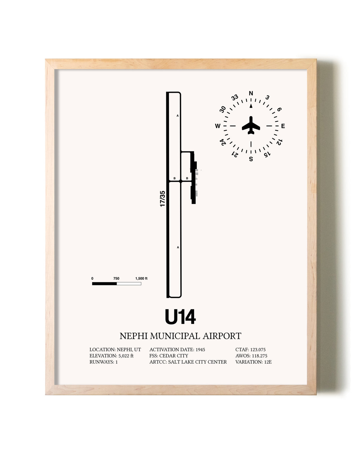 Nephi Municipal Airport framed wall art in white frame