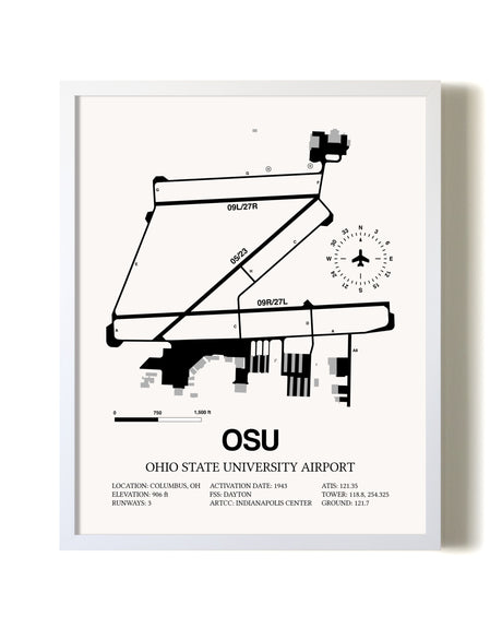 Ohio State University Airport airport map poster in oak frame