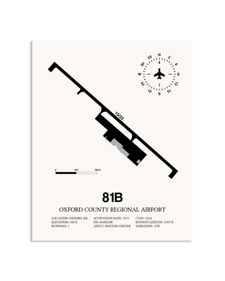 Gray Oxford County Regional Airport framed poster displayed in an airplane hangar