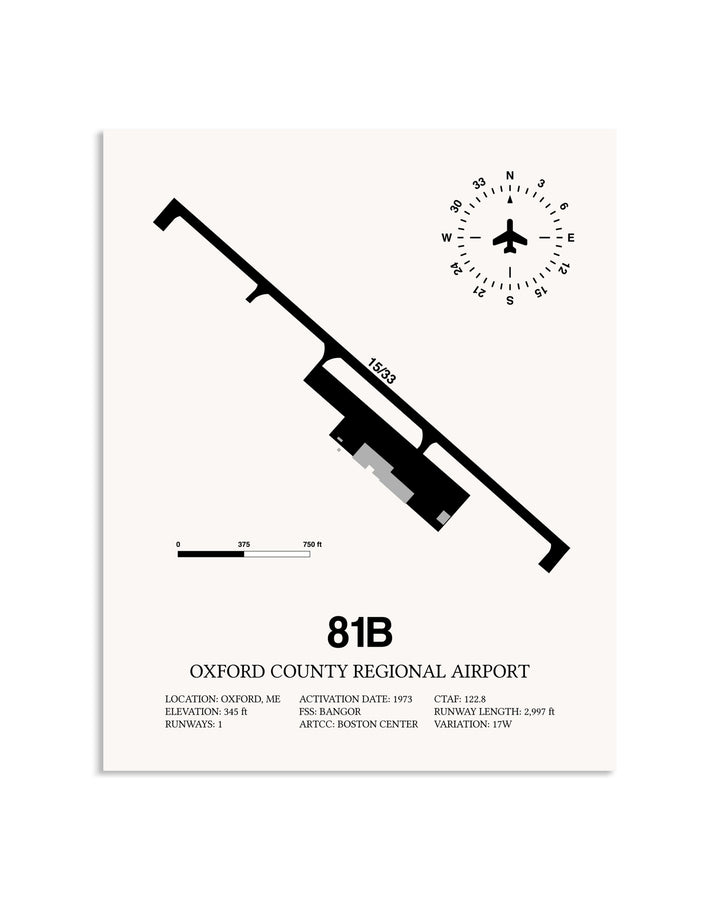 Gray Oxford County Regional Airport framed poster displayed in an airplane hangar