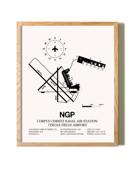 Corpus Christi Naval Air Station (Truax Field) Airport framed print in natural wood frame