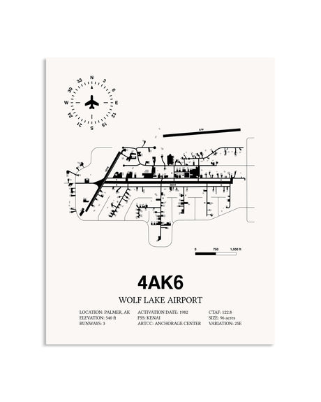 Gray Wolf Lake Airport framed poster displayed in an airplane hangar