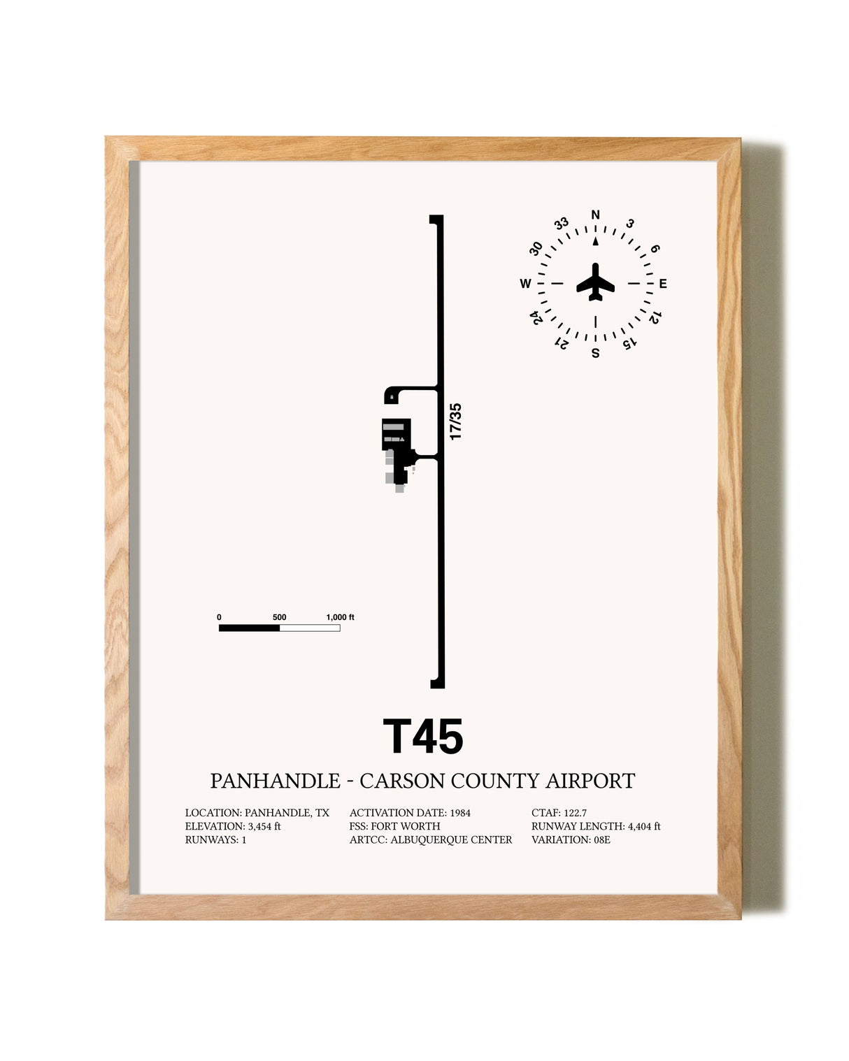 Panhandle-Carson County Airport framed print in natural wood frame