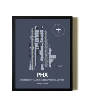 Framed Phoenix Sky Harbor International Airport wall art poster in black frame