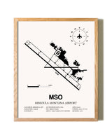 Missoula Montana Airport framed print in natural wood frame
