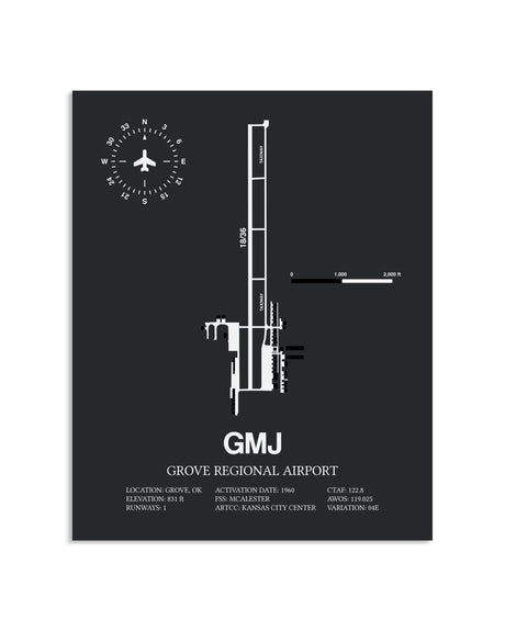 Gray Framed Grove Regional Airport layout wall art poster