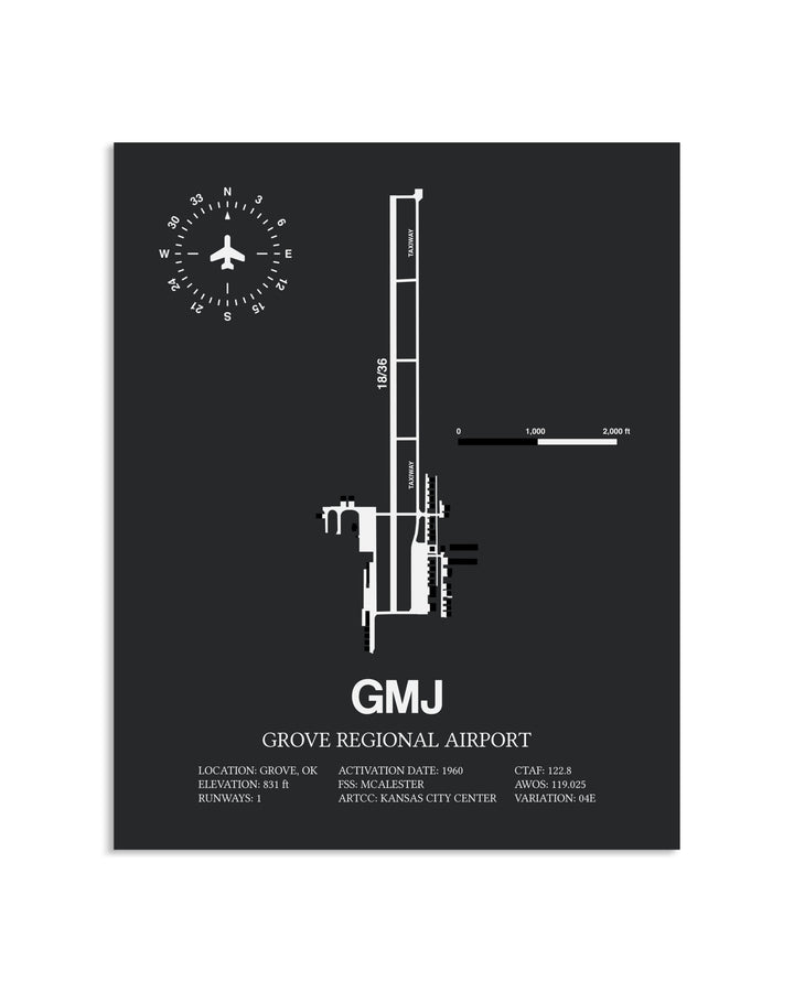 Gray Framed Grove Regional Airport layout wall art poster