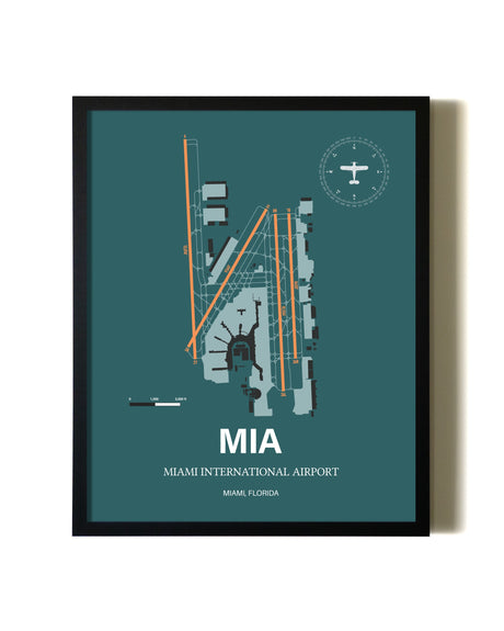 Green Miami International Airport aviation wall décor in black wood frame