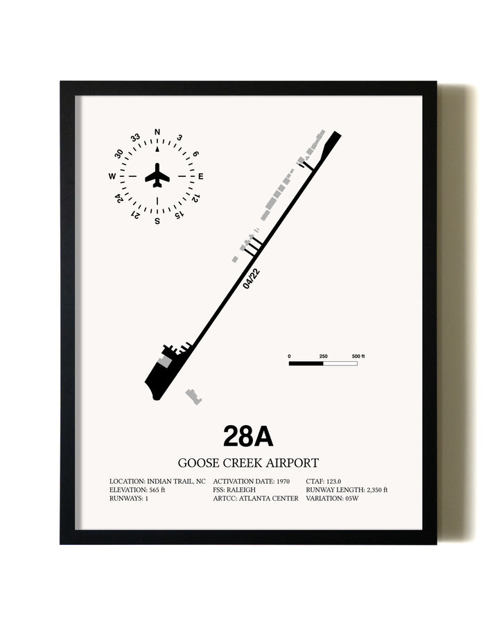 Framed Goose Creek Airport wall art poster in black frame