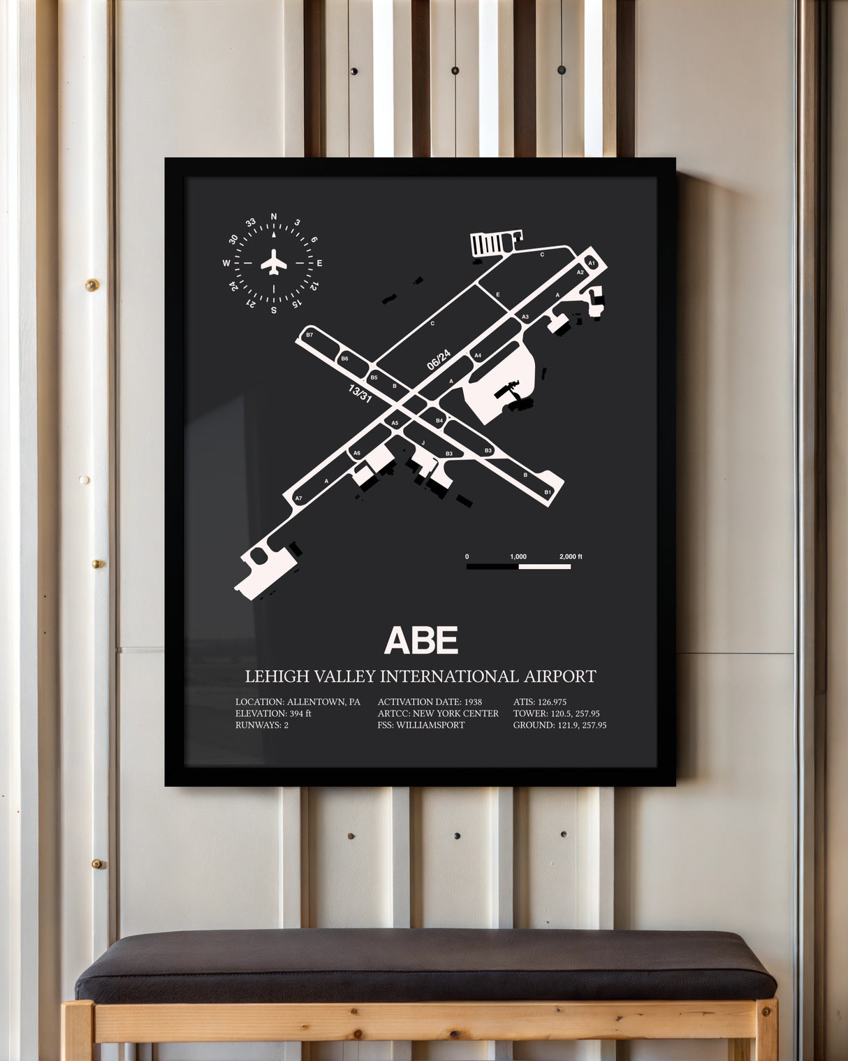 Frame color options for Lehigh Valley International Airport Wall Art