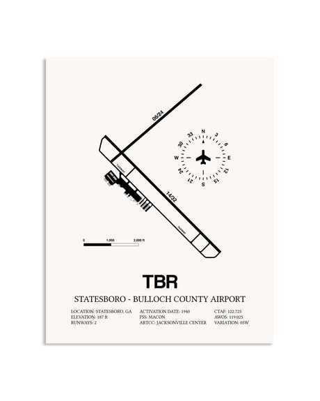 Gray Statesboro-Bulloch County Airport framed poster displayed in an airplane hangar