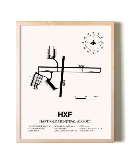 Hartford Municipal Airport framed wall art in white frame