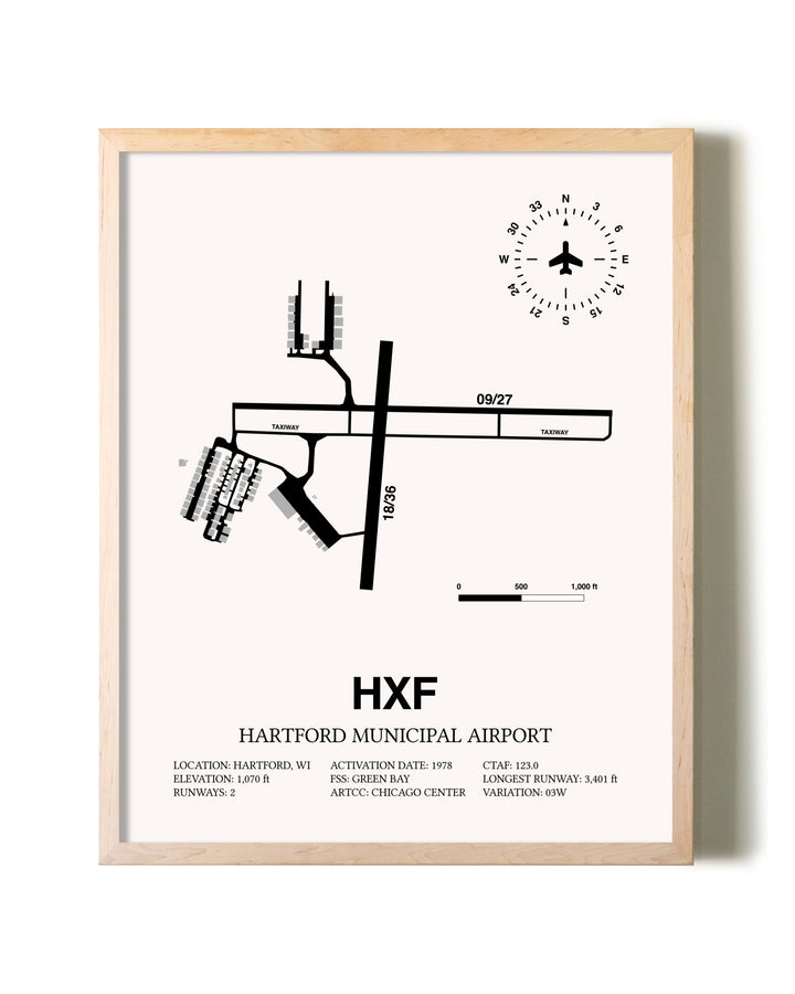Hartford Municipal Airport framed wall art in white frame