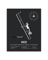 Gray Framed Hutchinson Municipal Airport-Butler Field layout wall art poster