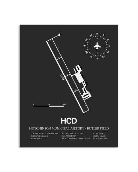 Gray Framed Hutchinson Municipal Airport-Butler Field layout wall art poster