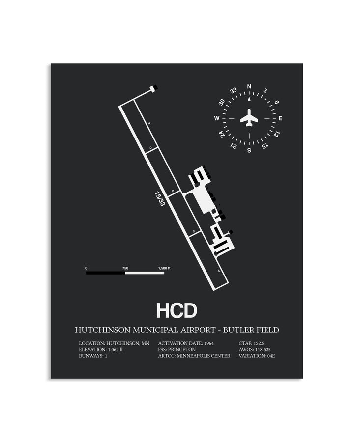 Gray Framed Hutchinson Municipal Airport-Butler Field layout wall art poster