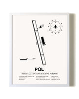 Trent Lott International Airport airport map poster in oak frame