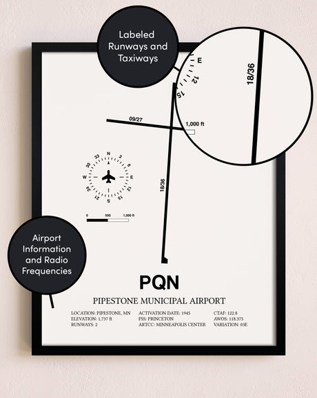 Framed Pipestone Municipal Airport layout wall art poster