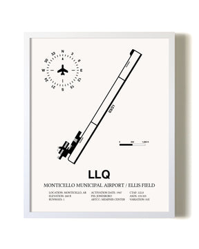 Monticello Municipal Airport / Ellis Field airport map poster in oak frame