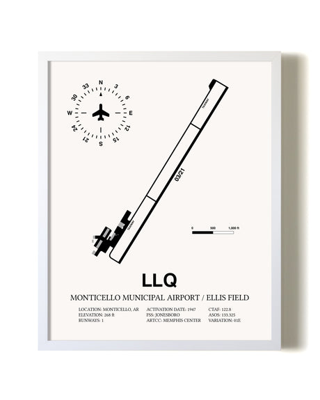 Monticello Municipal Airport / Ellis Field airport map poster in oak frame