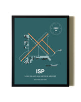Green Long Island Mac Arthur Airport aviation wall décor in black wood frame