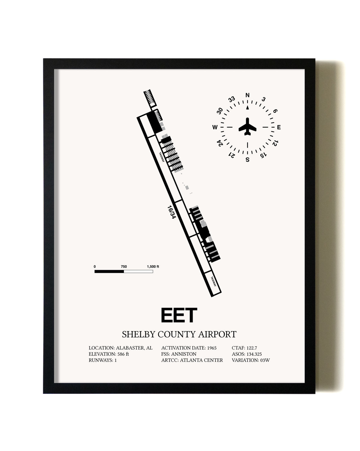Framed Shelby County Airport wall art poster in black frame