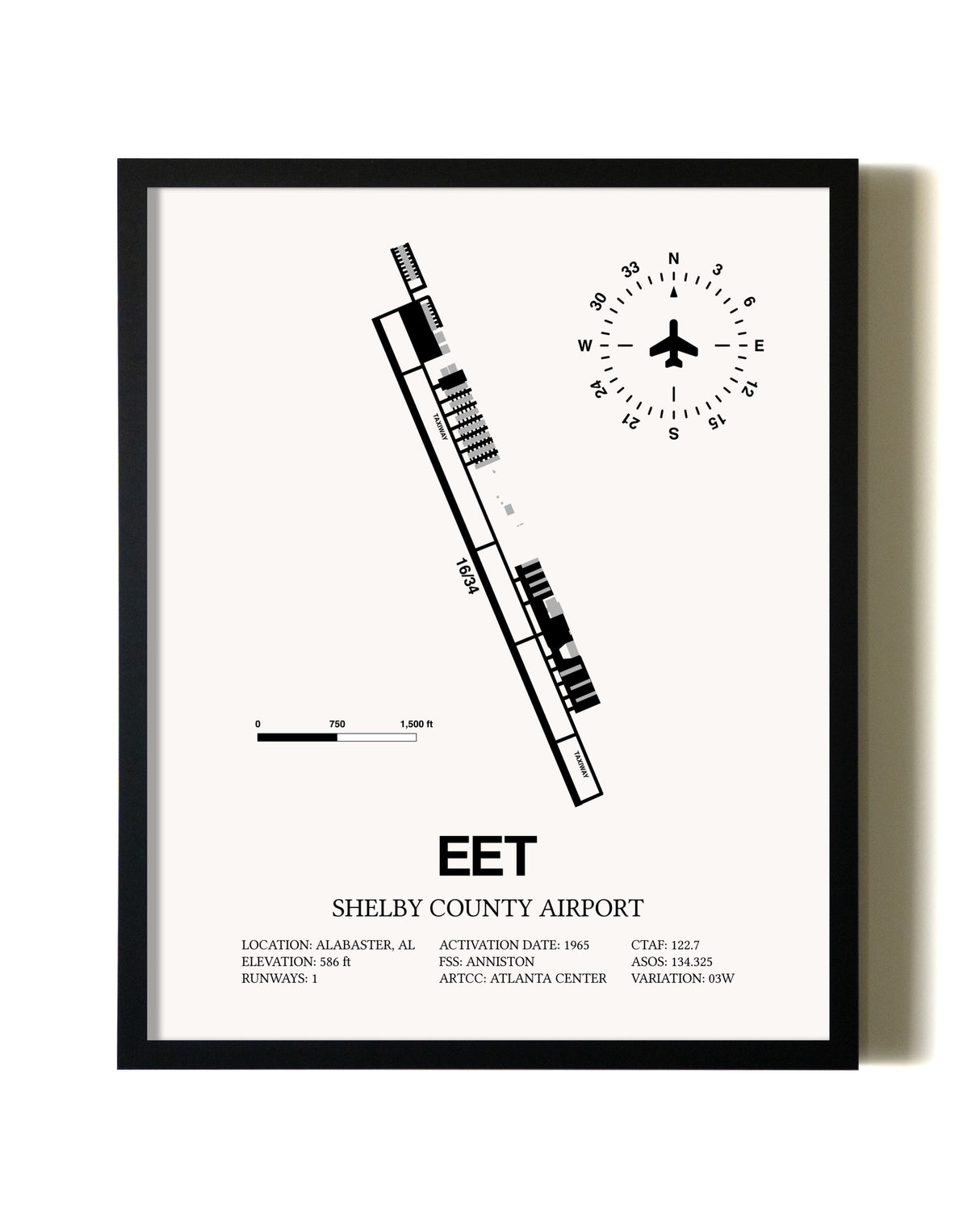Framed Shelby County Airport wall art poster in black frame
