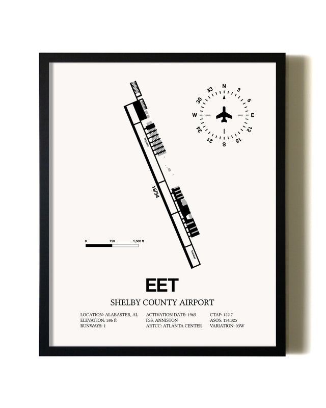 Framed Shelby County Airport wall art poster in black frame