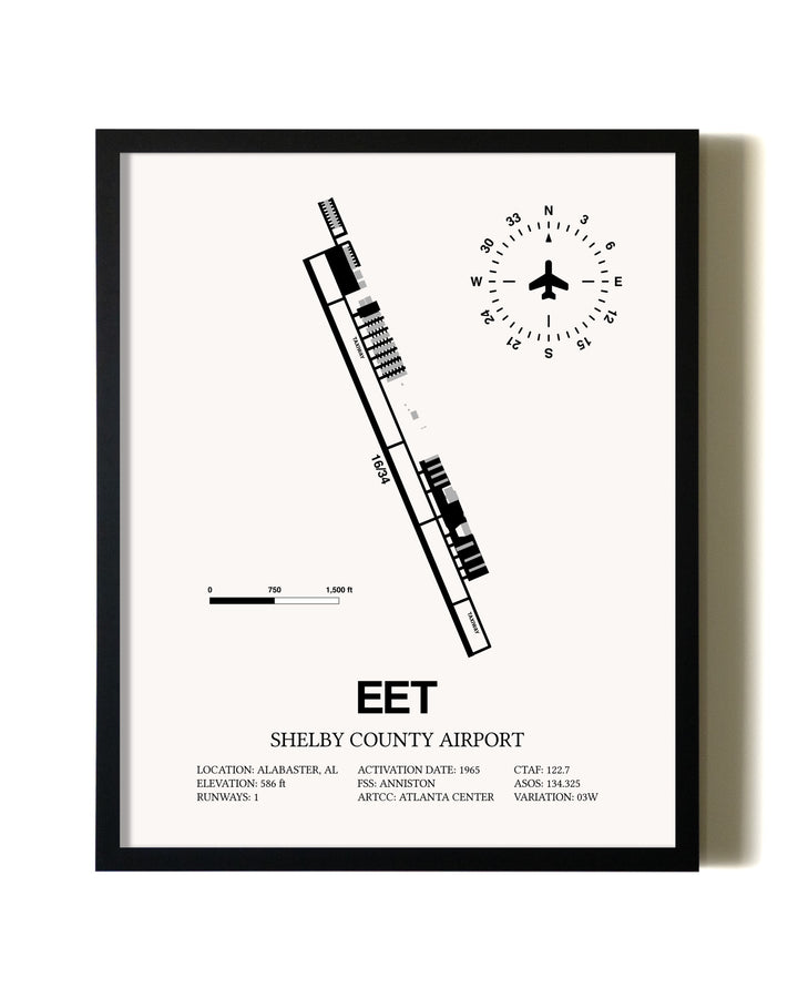Framed Shelby County Airport wall art poster in black frame
