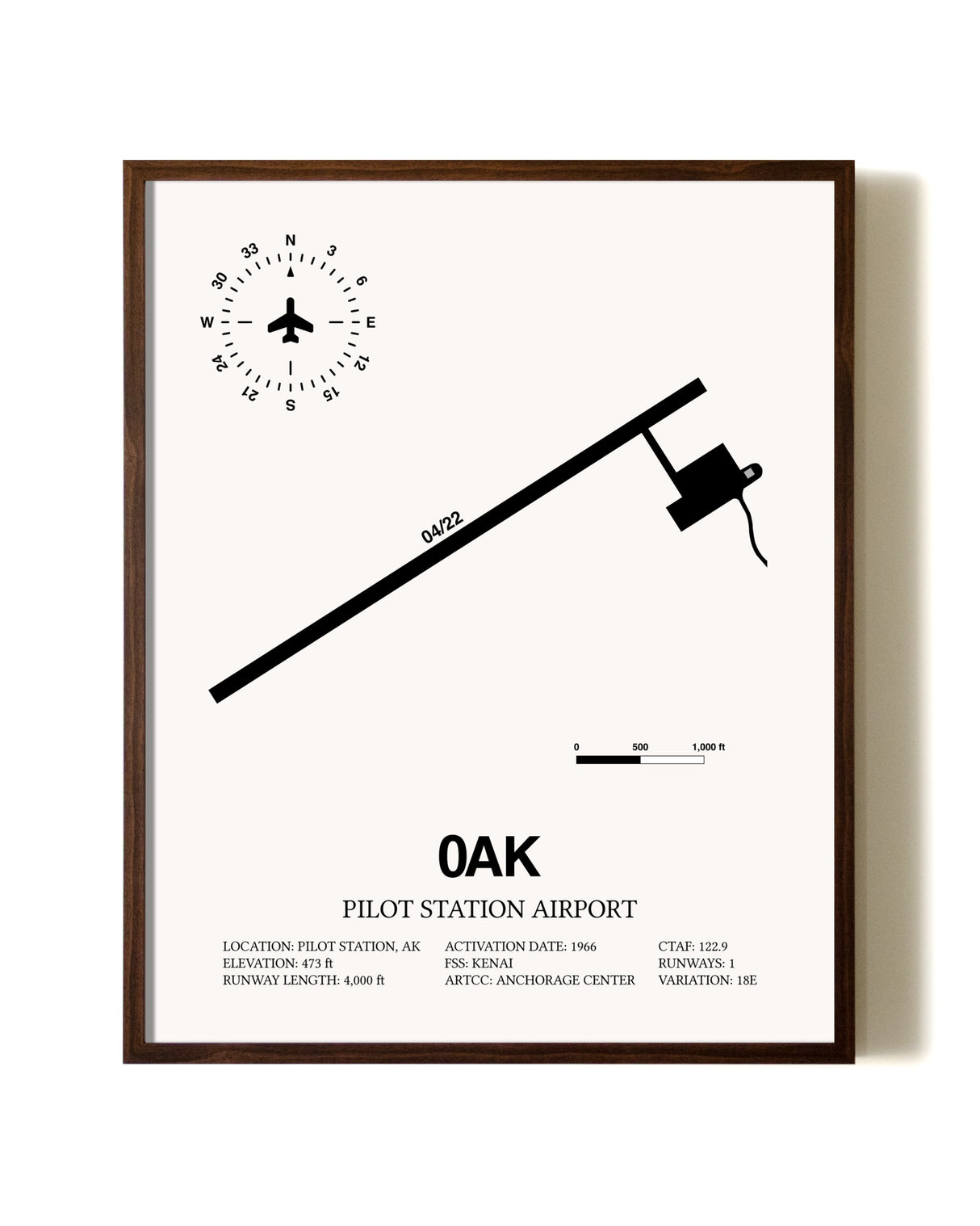 Pilot Station Airport aviation print in walnut frame