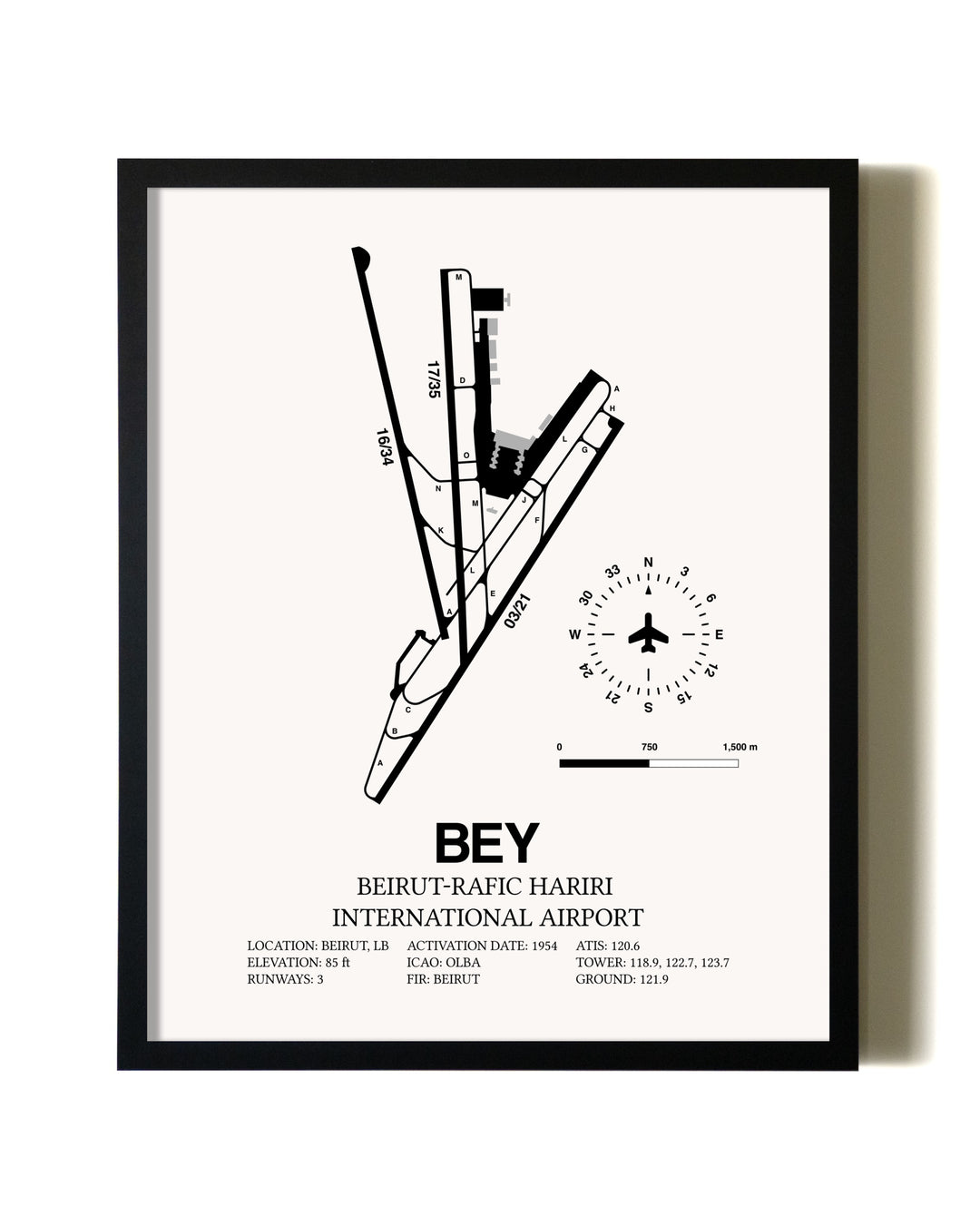Framed Beirut-Rafic Hariri International Airport wall art poster in black frame