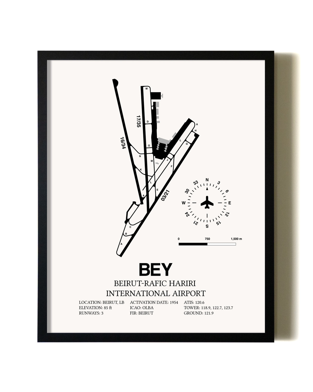 Framed Beirut-Rafic Hariri International Airport wall art poster in black frame