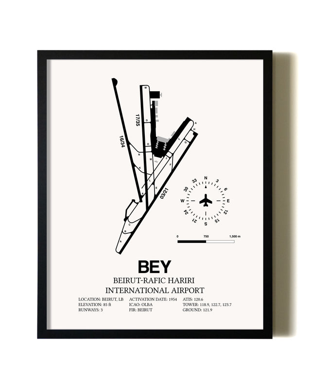 Framed Beirut-Rafic Hariri International Airport wall art poster in black frame
